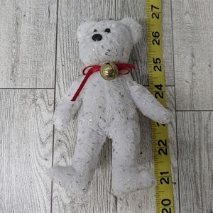 Ty Decade White Stuffed Bear with Red Ribbon
